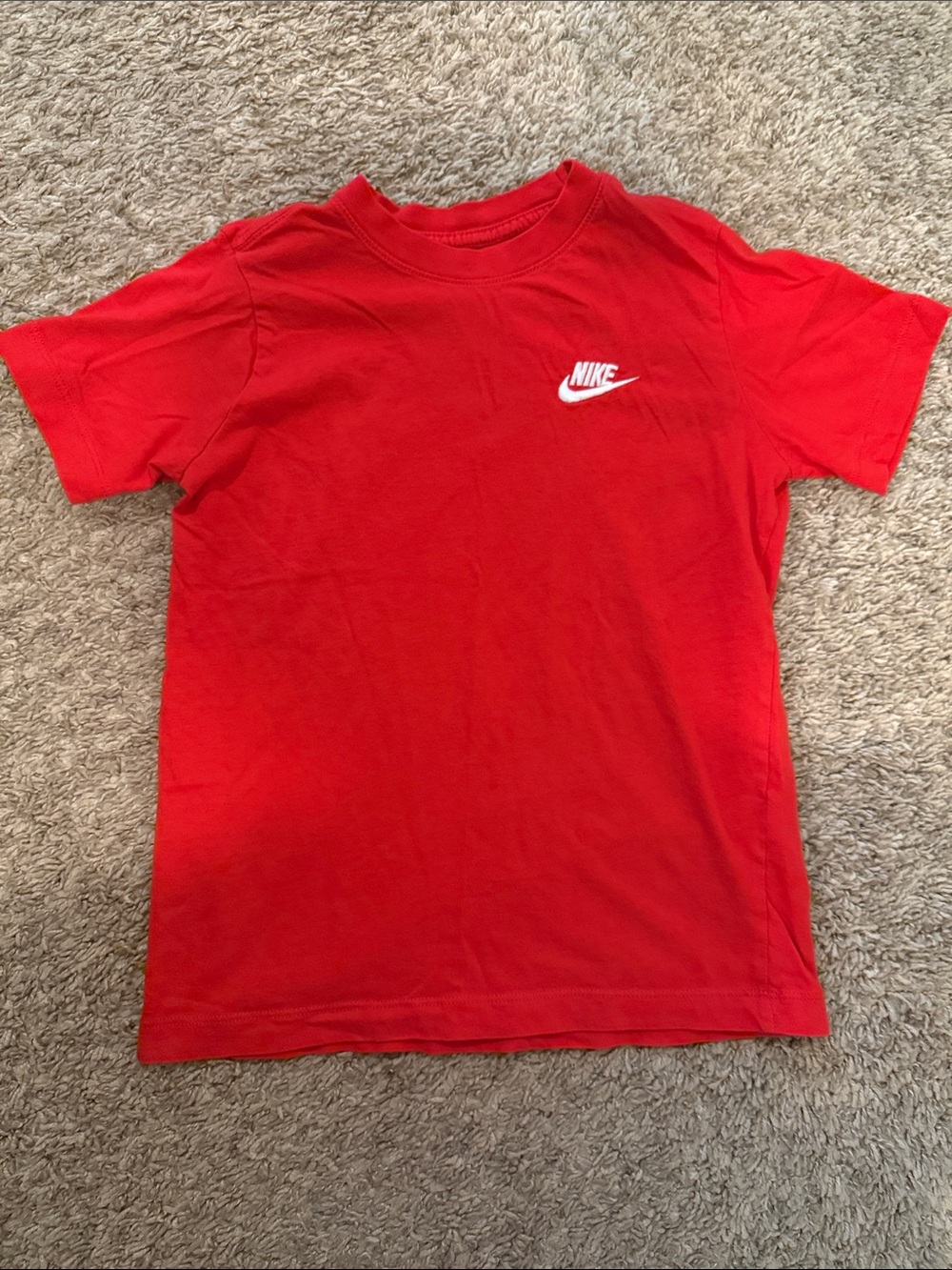 Nike Red Short-Sleeve Tee with White Swoosh Boys Medium